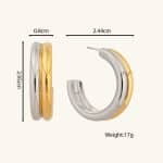 Dual Colors C Shape Fashion Jewelry Earrings Waterproof Stainless Steel 18K Gold Plated Open Hoop Earrings for Women - Image 6