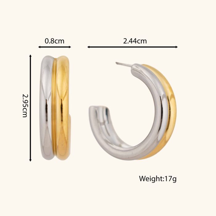 Dual Colors C Shape Fashion Jewelry Earrings Waterproof Stainless Steel 18K Gold Plated Open Hoop Earrings for Women - Image 6