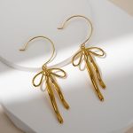 New Design Elegant Women's Stainless Steel Jewelry Tarnish-Free 18K Gold Plated Vintage Style Knot Bow Pendant Earrings - Image 5