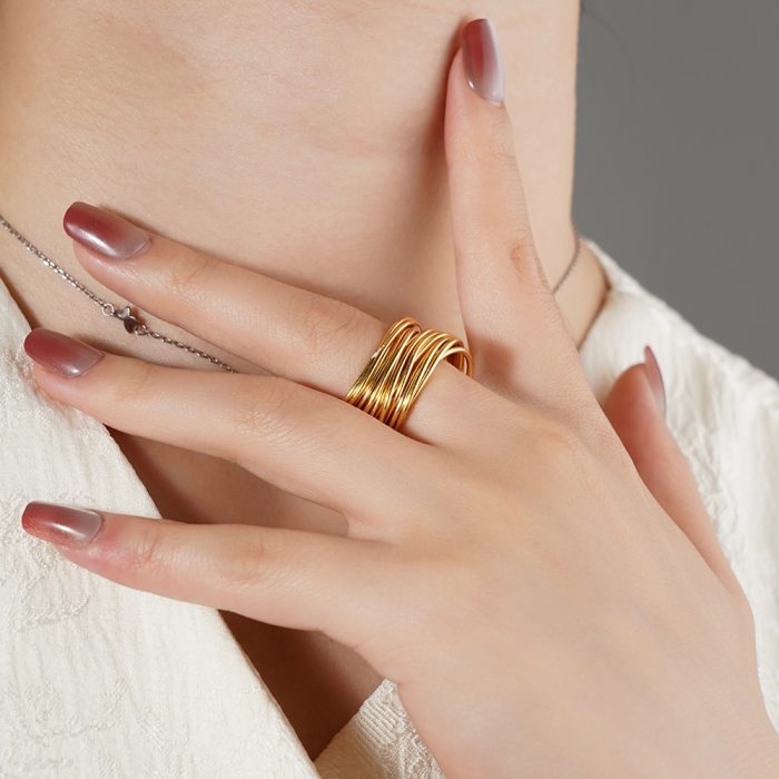 Trendy Vintage Temperament Jewelry 18K Gold Plated Multi Wires Braided Adjustable Size Finger Ring for Women Daily Use - Image 2