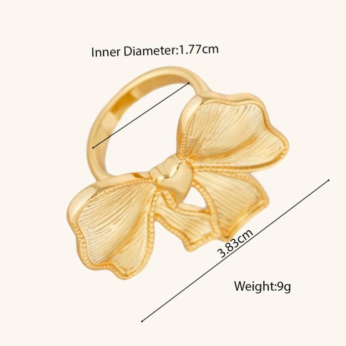 2024 New Arrival Trendy Design Brass Resizable Ring Textured Chunky Bow Women Statement Ring - Image 6