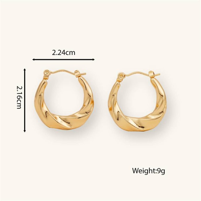 Fashion Jewelry Wholesale 18K Gold Plated Twisted Art Classic Vintage Stainless Steel Hoop Earrings for Women - Image 5