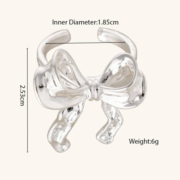 Factory Pricing Fashionable Jewelry Women's Hammered Knot Bow Silver Plated Brass Personality Ring - Image 6