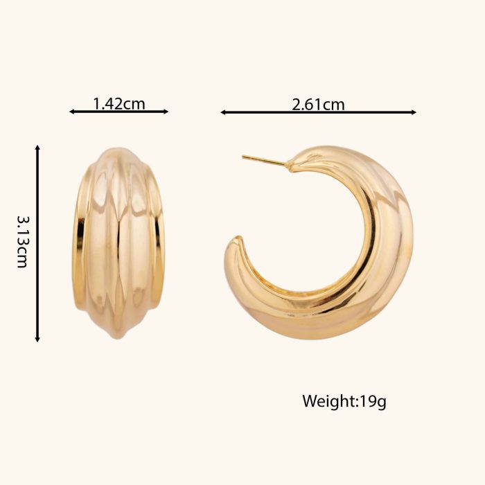 New Arrival 2024 Fashion Jewelry Earrings 18K Gold Plated Chunky Textured Brass Open Hoop Earrings for Women - Image 6
