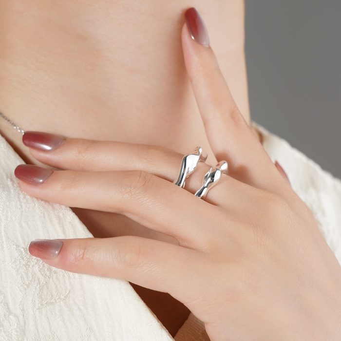 New Arrival Stylish Jewelry Two Chunky Layers Polished Silver Plated Brass Women's Fashion  Resizable Rings - Image 2
