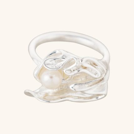 Wholesale Fine Jewelry Silver Plated Imitation Pearl Inlay Chunky Irregular Textured Open Resizable Fashion Rings
