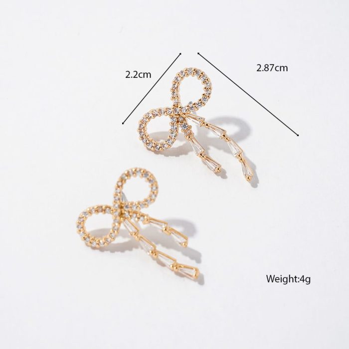 16K Gold Plated Vintage Style Brass Stud Earrings with Knot Bow Shape and Zircon Inlay Women's Party Gift - Image 6