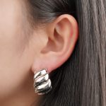 Fashion Jewelry Wholesale Palladium Plated Half Hoop Earrings with Stud for Women Daily Wear Jewelry - Image 4
