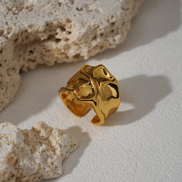 Factory Wholesale Fashion Jewelry 18K Gold Plated  Chunky Irregular Textured Open Resizable Rings for Women And Girls - Image 4