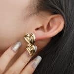 Zinc Alloy Double Love Earrings Fashion Irregular Hearts Gold Color Stud Earrings for Women Daily Wear - Image 5