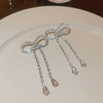 Vintagy Fashion Jewelry Zirconia Diamond Cute Knot Bow Shape Long Tassel Imitation Rhodium Plated Brass Drop Earrings - Image 5