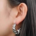 Palladium Plating Silver Color Popular Earrings Twisted Textured Fashion Half Hoop Earrings With Stud For Women - Image 4