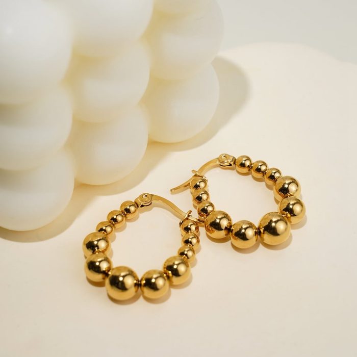 Reliable Quality Wholesale 18K Gold Plating Beaded Hoop Earrings for Women Accessories Earrings - Image 2