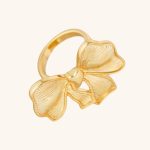 2024 New Arrival Trendy Design Brass Resizable Ring Textured Chunky Bow Women Statement Ring