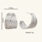 Fashionable Costume Jewelry Vintage Style Chunky Textured Palladium Plated C Shape Brass Stud Earrings for Women Daily Wear - Image 6