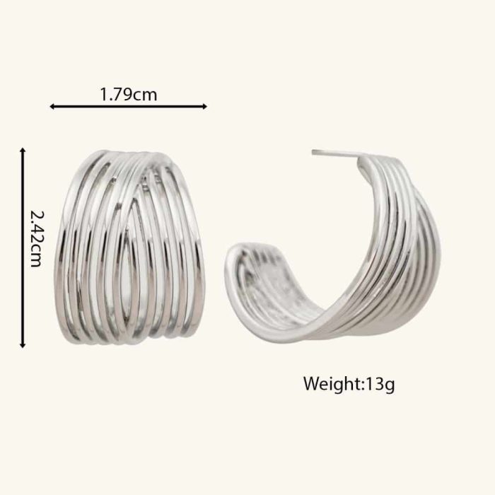 Fashionable Costume Jewelry Vintage Style Chunky Textured Palladium Plated C Shape Brass Stud Earrings for Women Daily Wear - Image 6