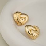 Various Good Quality Gold Plated Twisted Textured Heart Shape Alloy Classy Stud Earrings - Image 2