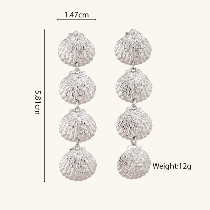 Factory Directly Sale Palladium Plated Trendy Ocean Design four Shell Shape Brass Stud Earrings for Women Gift - Image 6