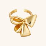Factory Wholesale 18K Gold Plated Brass Jewelry Women's Chunky Polished Knot Bow Adjustable Fashion Ring