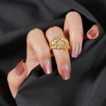 Wholesale Bulk Fashion Jewelry Chunky Hammered Textured 18K Gold Plated Brass Irregular Heart Shape Adjustable Rings - Image 3