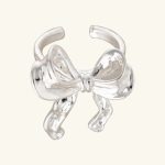 Factory Pricing Fashionable Jewelry Women's Hammered Knot Bow Silver Plated Brass Personality Ring