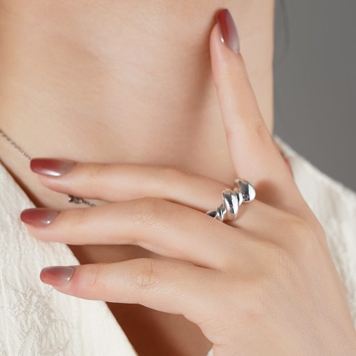 Light Luxury Silver Plated Fashion Rings Rope Twisted and Chunky Textured Adjustable Ring - Image 2