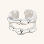 New Arrival Stylish Jewelry Two Chunky Layers Polished Silver Plated Brass Women's Fashion Resizable Rings