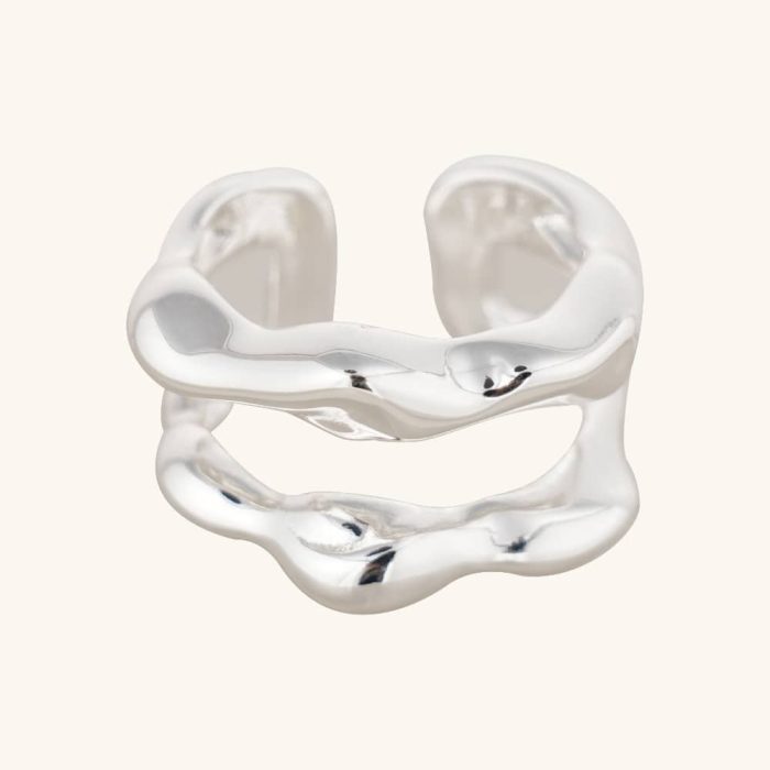 New Arrival Stylish Jewelry Two Chunky Layers Polished Silver Plated Brass Women's Fashion  Resizable Rings - Image 1