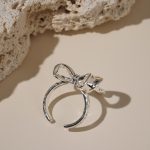 Factory Pricing Fashionable Jewelry Women's Hammered Knot Bow Silver Plated Brass Personality Ring - Image 5