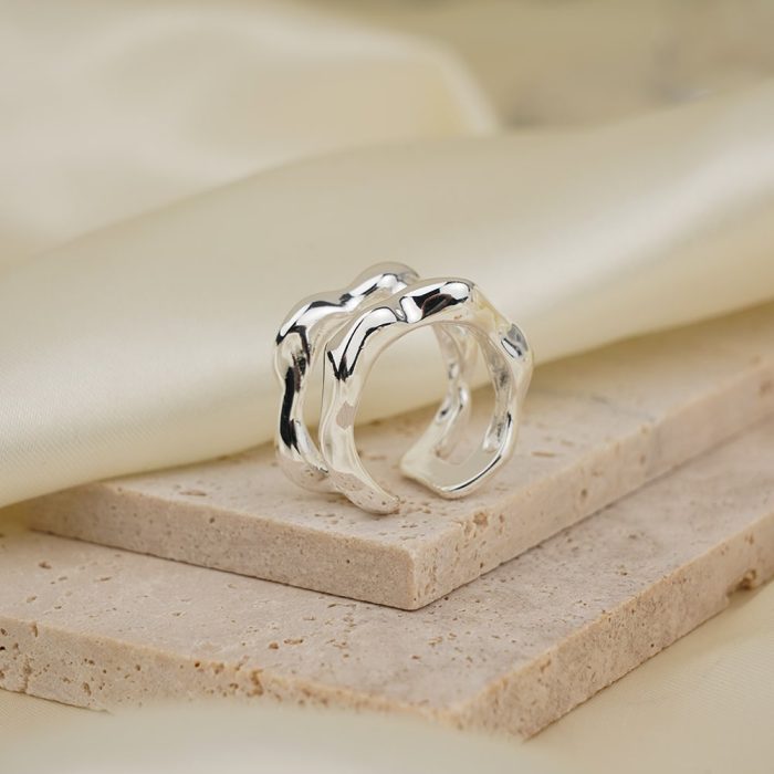 New Arrival Stylish Jewelry Two Chunky Layers Polished Silver Plated Brass Women's Fashion  Resizable Rings - Image 5
