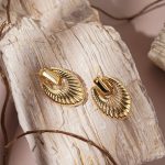 18K Gold Plated Radial Pattern Chunky Textured Brass Pendant Stud Earrings for Women's Statement Fashion Jewelry - Image 2