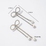 Vintagy Fashion Jewelry Zirconia Diamond Cute Knot Bow Shape Long Tassel Imitation Rhodium Plated Brass Drop Earrings - Image 6