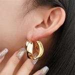Fashionable Costume Jewelry Chunky Twisted 18K Gold Plated Brass Hoop Earrings Hyperbole Geometric Vintage Earrings for Women - Image 4