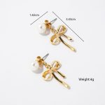 2024 Fashionable Vintage Brass Jewelry with Knot Bow Imitation Pearl Stud Elegant Dangle Earrings for Women Gift - Image 6