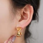 New Arrival Vintage Style Double Chunky Layers Twisted 18K Gold Plated Minimalist Brass Open Hoop Earrings - Image 5