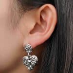 Classic Stylish Heart Shape Pendant Imitation Rhodium Plated Hammered Zinc Alloy Drop Earrings for Women - Image 4