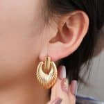 18K Gold Plated Radial Pattern Chunky Textured Brass Pendant Stud Earrings for Women's Statement Fashion Jewelry - Image 5