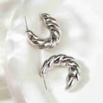 Palladium Plating Silver Color Popular Earrings Twisted Textured Fashion Half Hoop Earrings With Stud For Women - Image 2