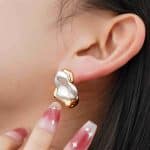 Irregular Two Layers Heart Shape Waterproof Non Tarnish 18K Gold and Palladium Plated Stud Earrings for Women - Image 3