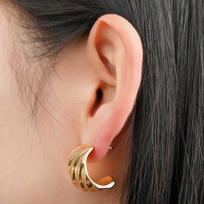 Trendy Minimalist Jewelry Earrings Gold Plated Zinc Alloy Chunky Half Hoop Stud Earring for Women - Image 4