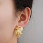 2024 Fashionable Vintage Jewelry 18K Gold Plated Spiral Splash Textured Brass Stud Earrings - Image 4