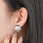Vintage Fashionable Jewelry Palladium Plated Brass Stud Earrings in Shell Shape for Women's Daily Wear - Image 5