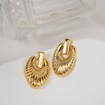 18K Gold Plated Radial Pattern Chunky Textured Brass Pendant Stud Earrings for Women's Statement Fashion Jewelry - Image 3