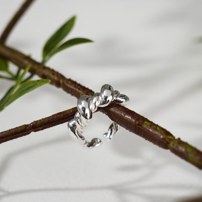 Light Luxury Silver Plated Fashion Rings Rope Twisted and Chunky Textured Adjustable Ring - Image 5