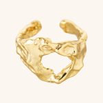 Wholesale Bulk Fashion Jewelry Chunky Hammered Textured 18K Gold Plated Brass Irregular Heart Shape Adjustable Rings