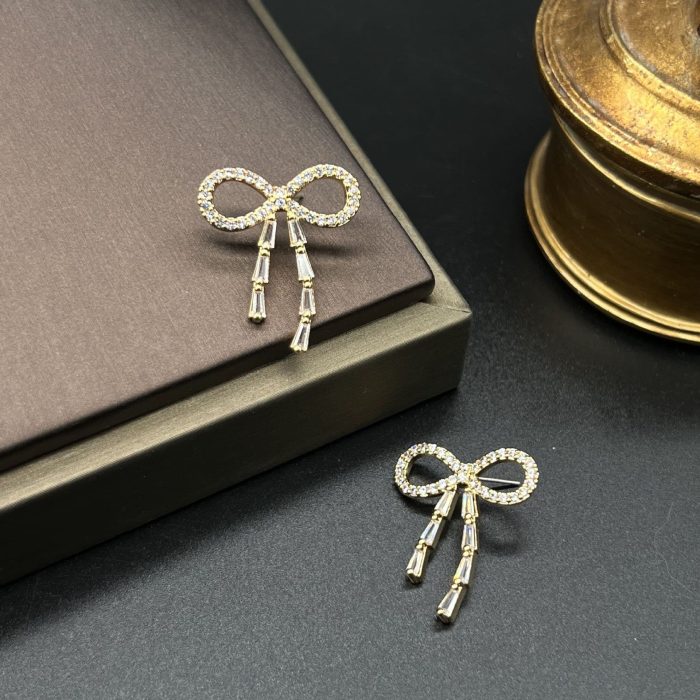 16K Gold Plated Vintage Style Brass Stud Earrings with Knot Bow Shape and Zircon Inlay Women's Party Gift - Image 5