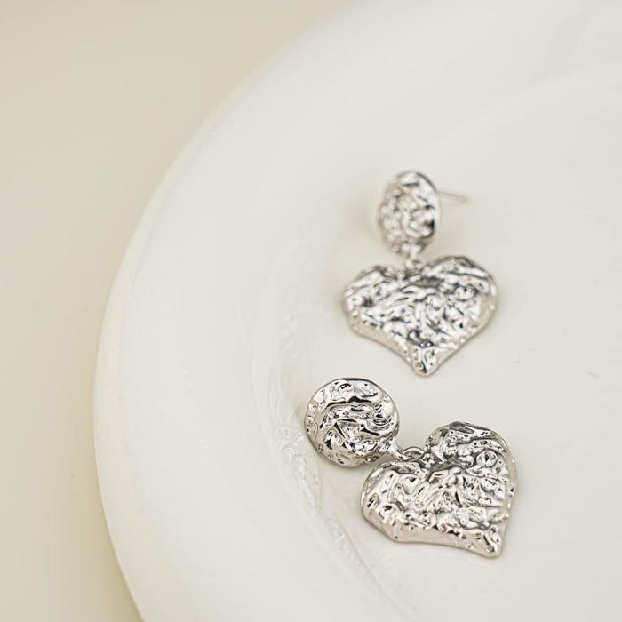 Hot Selling Zinc Alloy Irregular Heart Earrings For Lady Real Silver Fashion Drop Earrings Wholesale 2024 Jewelry - Image 3