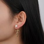 2024 Fashionable Vintage Brass Jewelry with Knot Bow Imitation Pearl Stud Elegant Dangle Earrings for Women Gift - Image 3