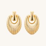 18K Gold Plated Radial Pattern Chunky Textured Brass Pendant Stud Earrings for Women's Statement Fashion Jewelry