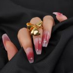 Factory Wholesale 18K Gold Plated Brass Jewelry Women's Chunky Polished Knot Bow Adjustable Fashion Ring - Image 4